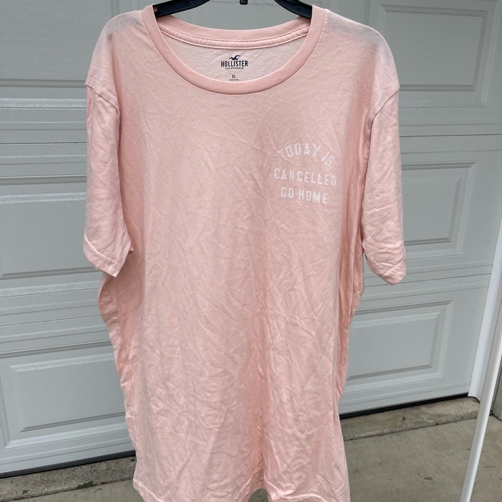 Hollister Pink T Shirt XL screen print on front